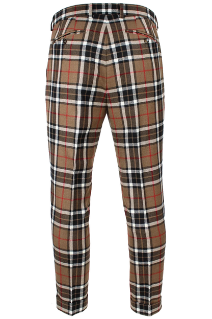 Pantalone con pince in lana tartan