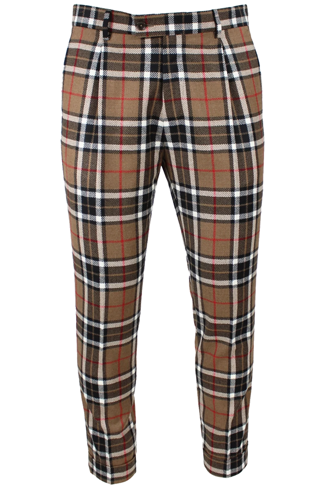 Pantalone con pince in lana tartan