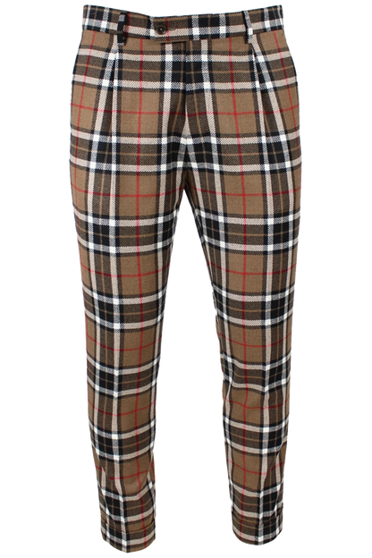 Pantalone con pince in lana tartan