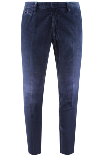 Pantalone slim in velluto millerighe blu