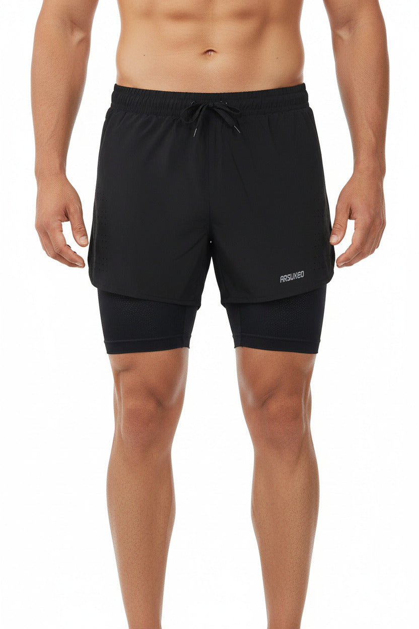 Pantaloncini Corsa Uomo 2 in 1 con Compressione e Fodera Lunga