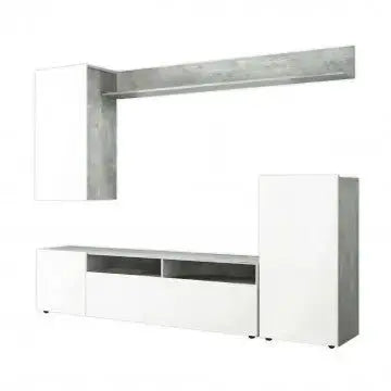 Parete Soggiorno Bridge Bianco Lucido e Grigio Cemento cm 207 x 34 x 170 h