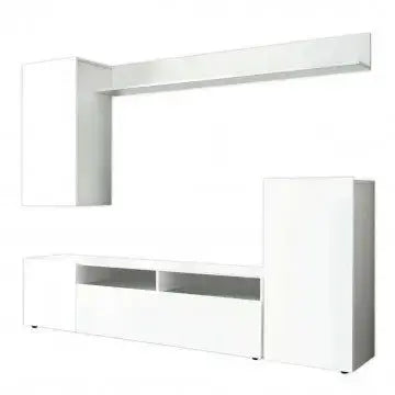 Parete Soggiorno Bridge Bianco e Bianco Lucido, Dimensioni: cm 207 x 34 x 170 h