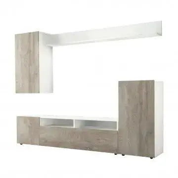 Wohnzimmerwand Bridge Weiß und Helle Eiche B207 x T34 x H170 cm