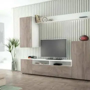 Parete Soggiorno Bridge Bianco e Rovere Chiaro cm 207 x 34 x 170 h