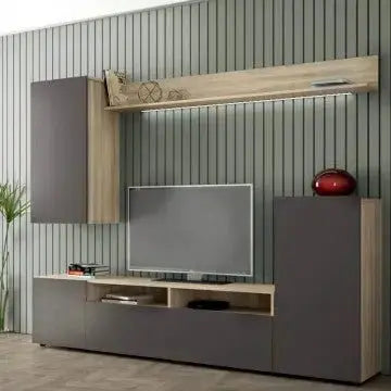 Wohnzimmerwand Bridge Ulme und Grau - Maße: cm 207 x 34 x 170 H