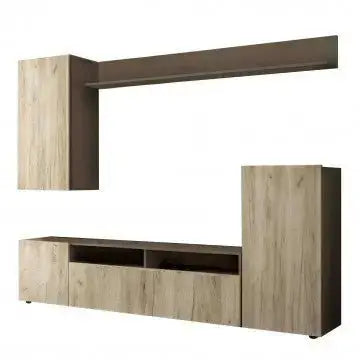 Wohnwand Bridge Taupe und Eiche - Maße: 207 x 34 x 170 cm (B x T x H)