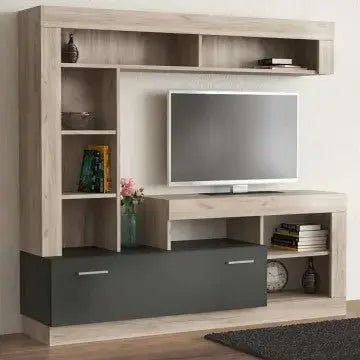 Parete Soggiorno Leonard Antracite e Olmo, cm 170 x 42 x 170 h