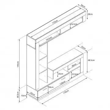 Parete Soggiorno Leonard Antracite e Olmo, cm 170 x 42 x 170 h