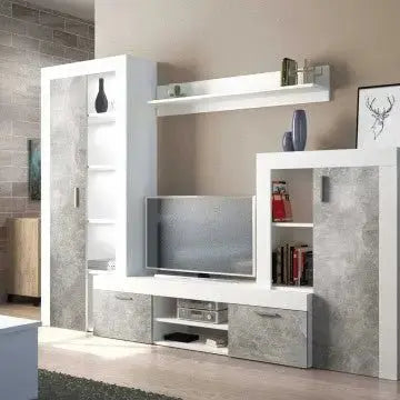 Parete Soggiorno Nobel Bianco e Grigio Effetto Cemento cm 263 x 40 x 200 h
