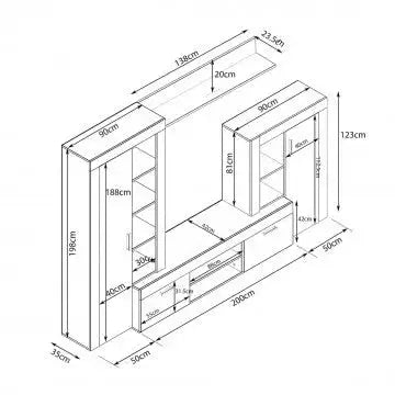 Parete Soggiorno Nobel Bianco e Grigio Effetto Cemento cm 263 x 40 x 200 h
