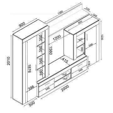 Parete Soggiorno Nobel Olmo e Grigio - Dimensioni: cm 263 x 40 x 200 h