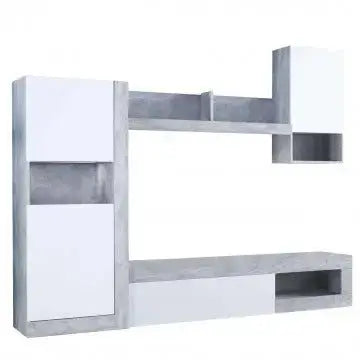 Wohnzimmerwand Roomy Weiß und Grau Zementoptik 255 x 40 x 200 cm (H)