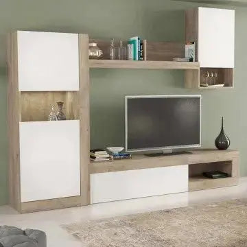 Parete Soggiorno Roomy Bianco e Rovere Chiaro cm 255 x 40 x 200 h