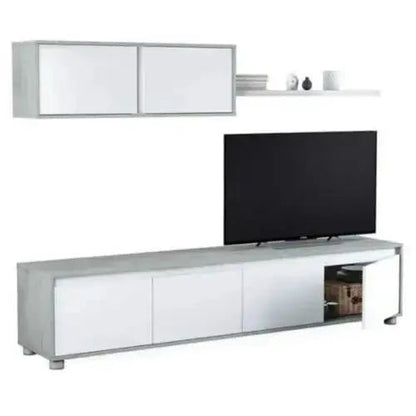 Parete attrezzata base e pensile cemento bianco cm.200x41x43h