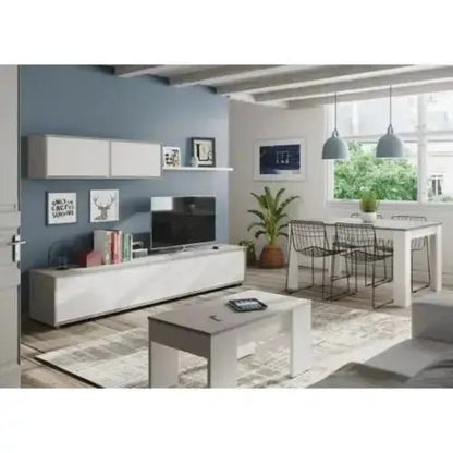 Parete attrezzata base e pensile cemento bianco cm.200x41x43h
