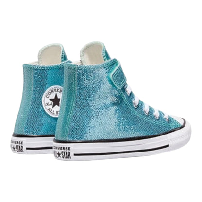 Converse Chuck Taylor All Star Easy-On Shimmer Sneakers Alta Bambina Acquamarina Bianco - A19095C