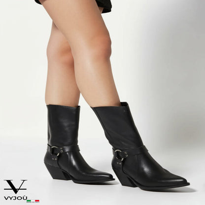 GIUSY Black Genuine Leather Ankle Boot