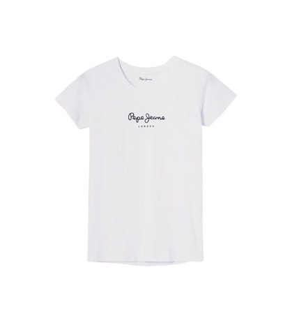 Pepe Jeans maglietta slim manica corta da donna con logo stampato New Virginia PL505202 800 bianco