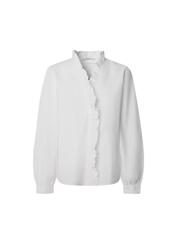 Pepe Jeans Camicia Donna PL3051246 PEARL Bianco 100% Cotone con Rouche – Eleganza, Comfort e Stile Unico