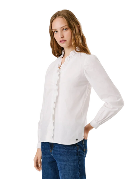Pepe Jeans Camicia Donna PL3051246 PEARL Bianco 100% Cotone con Rouche – Eleganza, Comfort e Stile Unico