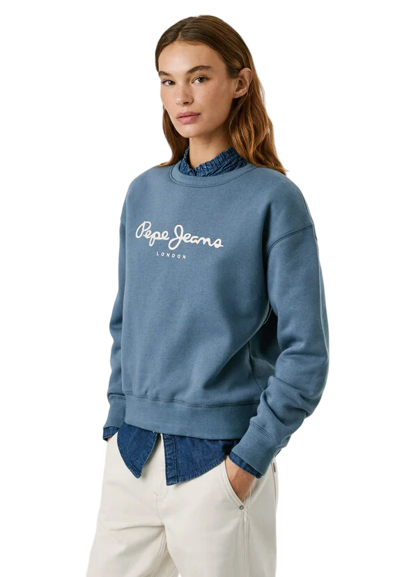 Pepe Jeans Felpa Donna BADDY PL5800002 556 Drill Blu - Felpa Girocollo Casual e Comfort