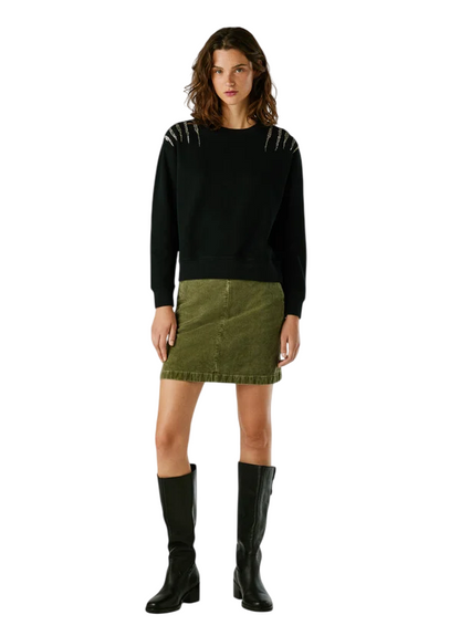 Pepe Jeans Felpa Donna PL5800024 Nero con Strass – Stile Urban Chic e Comfort Premium