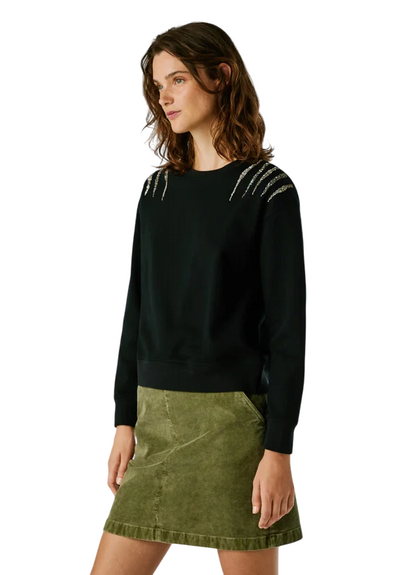 Pepe Jeans Felpa Donna PL5800024 Nero con Strass – Stile Urban Chic e Comfort Premium