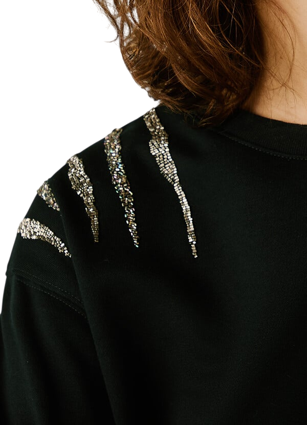 Pepe Jeans Felpa Donna PL5800024 Nero con Strass – Stile Urban Chic e Comfort Premium