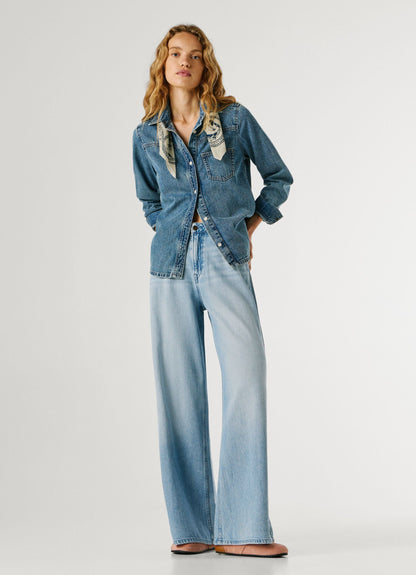 Pepe Jeans Jaimy PL20474042W02 Jeans Donna Wide Leg Vita Alta Blu Chiaro