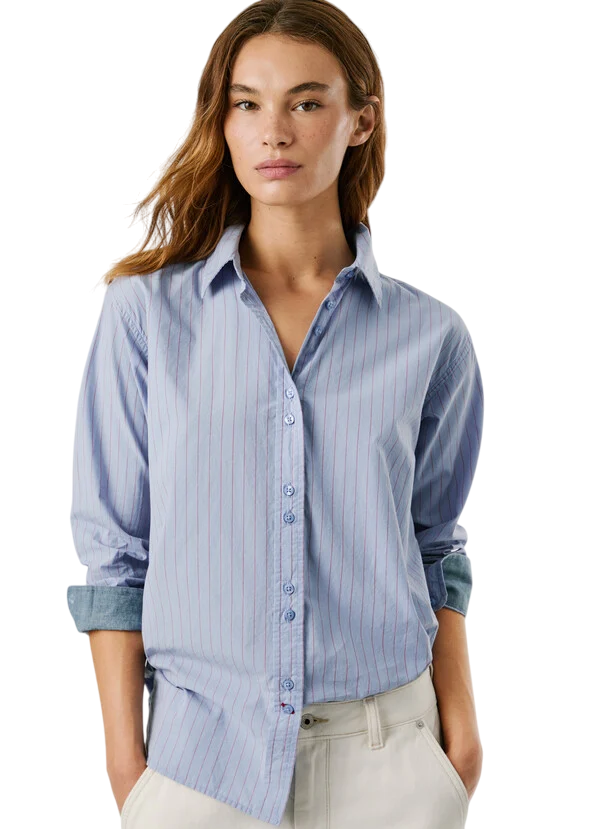 Pepe Jeans LYRIC PL3051265 Blu Camicia Donna Casual Cotone 100% - Look Trendy e Confortevole