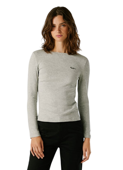 Pepe Jeans Maglia Donna BETINA PL5000025 933 Grigio - Maglia Aderente Girocollo a Coste in Cotone