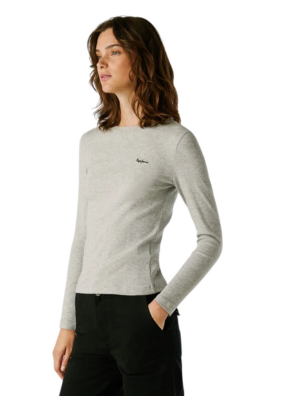 Pepe Jeans Maglia Donna BETINA PL5000025 933 Grigio - Maglia Aderente Girocollo a Coste in Cotone