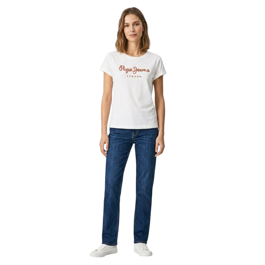 Pepe Jeans T-shirt Donna Manica Corta Logo Paillettes Bianca - PL5000142 800