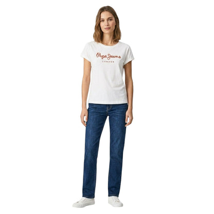 Pepe Jeans T-shirt Donna Manica Corta Logo Paillettes Bianca - PL5000142 800