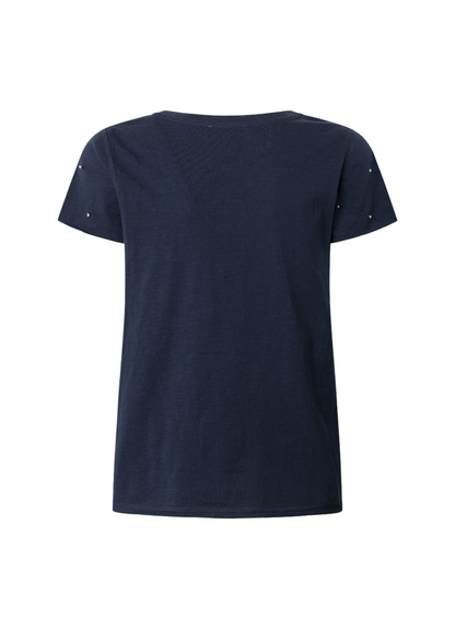 Pepe Jeans maglietta manica corta con scollo V con strass PL506023 588 blu