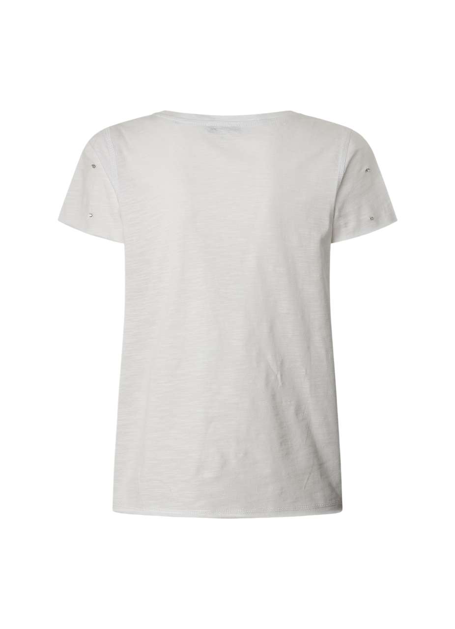 Pepe Jeans maglietta manica corta con scollo V con strass PL506023 800 bianco