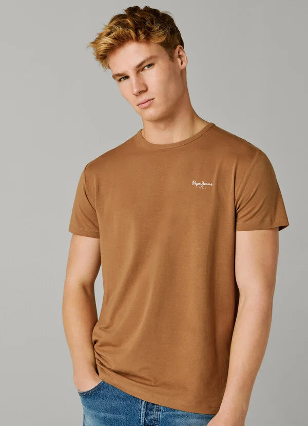 Pepe Jeans t-shirt slim fit con logo stampato da uomo PM5010180 850 biscuit beige