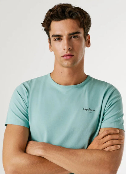 Pepe Jeans t-shirt slim fit con logo stampato da uomo PM5010180 P518 dark acqua blue
