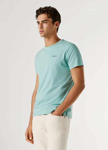 Pepe Jeans t-shirt slim fit con logo stampato da uomo PM5010180 P518 dark acqua blue
