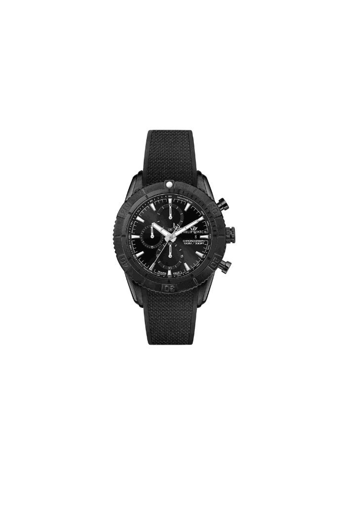 Philip Watch Blaze – Quarz-Chronograph Swiss Made, Schwarz/IP Schwarz, 45mm – R8271615002