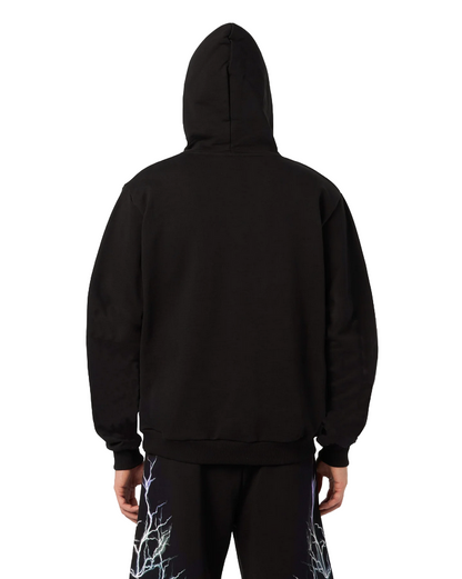 Phobia Felpa con cappuccio nera con Fulmini grigio chiaro PH00350BLGRLB