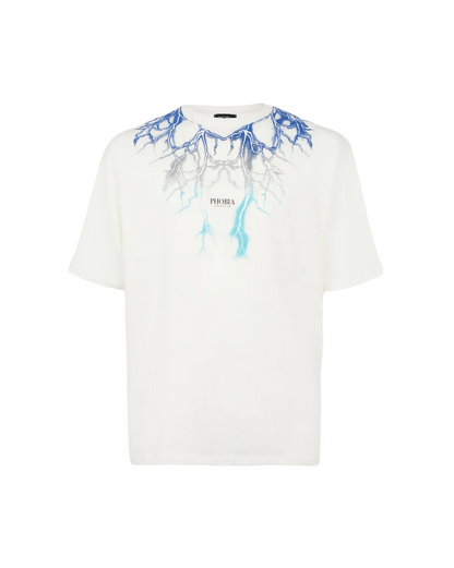 Phobia T-shirt unisex bianca con fulmini blu grigi azzurri PH00107BLGRLB