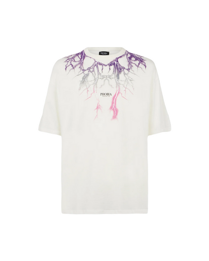 Phobia T-shirt unisex bianca con fulmini viola grigi fuxia PH00108PUGRFU