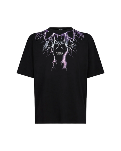 Phobia T-shirt unisex nera viola con fulmini PH00105PUGRFU viola grigio fuxia