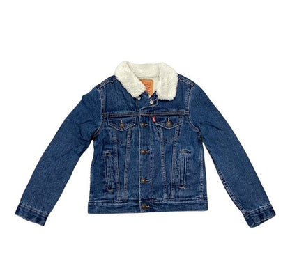 Levi's giubbotto da ragazzo con pelliccia sintetica interna Sherpa Trucker 9EB220-MAG-LW blu medio