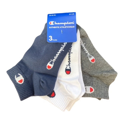 Champion calzini unisex Sneaker Socks 3 paia 10100382 U24559 BS501 blu-bianco-grigio