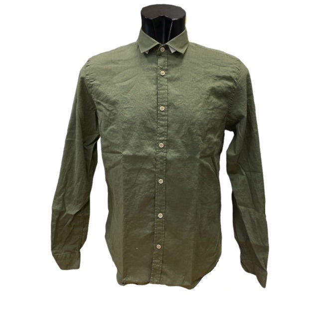 Bomboogie Men's French Collar Linen and Cotton Long-Sleeve Shirt SM6402TLITP 32 army green