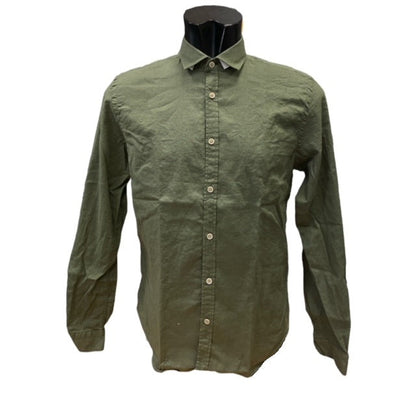 Bomboogie Men's French Collar Linen and Cotton Long-Sleeve Shirt SM6402TLITP 32 army green