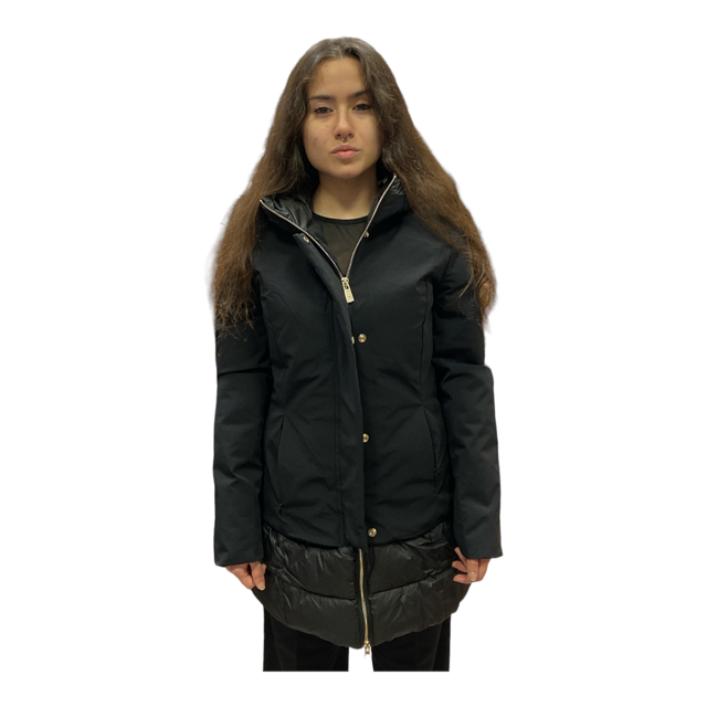 Yes Zee Cappotto da donna con inserti in pelle O086/NT00 0801 nero